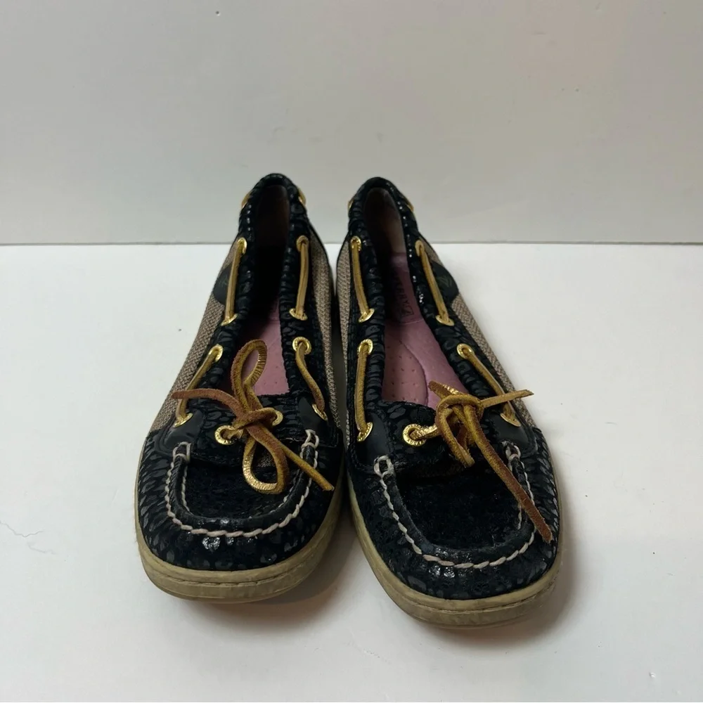 Sperry's Topsider Angelfish Boat Shoe Black Animal‎ Print 6.5M